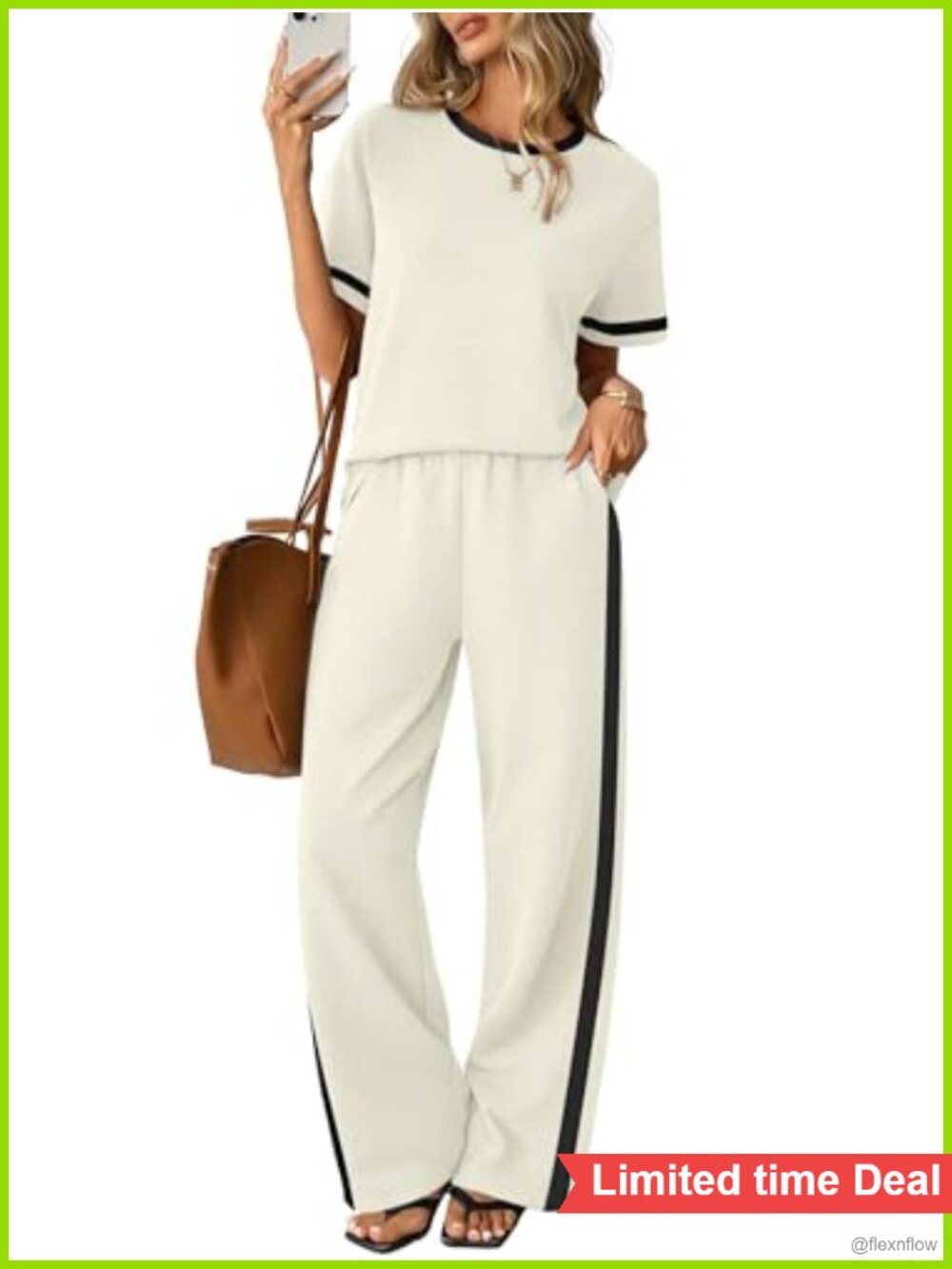 2 Piece Lounge Set Short Sleeve Wide Leg Pants with Pockets